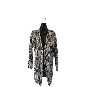 Lucky Brand Cardigan Sweater Womens Size Small Black And White Open Wool Blend